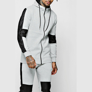 Men's Gray And Black Color Blocking <b>Tracksuit</b> Hooded Full Sleeve Zipper Sweatshirt And Pants Set Regular Fit Paneled <b>Tracksuit</b> - Product Image 4