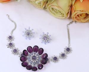 Ensemble collier et boucles d'oreilles en laiton plaqué argent de haute qualité avec zircon pour femmes, cadeau pour mariage et soirée - Product Image 5