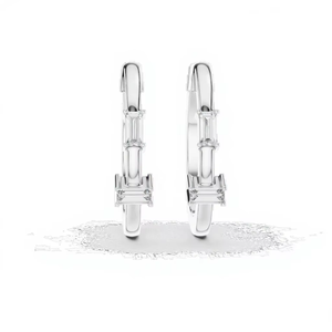 Baguette Cut Moissanite Hoop <b>Earrings</b> 925 Sterling <b>Silver</b> Fine Jewelry Elegant Style <b>Wedding</b> Anniversary Birthday Gift for Women - Product Image 1