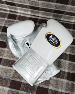 No Boxing No Life White Silver Premium Professional Real <b>Leather</b> MMA Sanda Boxing <b>Gloves</b> Adjustable Wrist Strap Non-Slip - Product Image 1