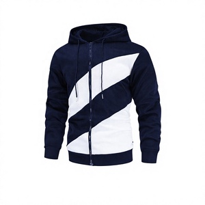 <b>Mens</b> Navy Blue & White Solid Fleece Zip up <b>Hoodie</b> Regular Fit Knitted Front Zipper Casual Winter Wear Quick Dry Breathable - Product Image 1