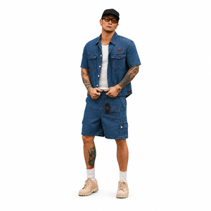 Top Quality Men's Denim Short <b>Set</b> Durable Fabric Stylish Shirt Matching Shorts Comfortable Fit Summer Wear Men Denim Short <b>Set</b> - Product Image 1