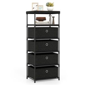 Industrial Wood Top Metal Frame Anti-Tipping 4-Drawer Fabric Storage <b>Cabinet</b> Removable Foldable Drawers <b>Rustic</b> Brown Organizing - Product Image 2