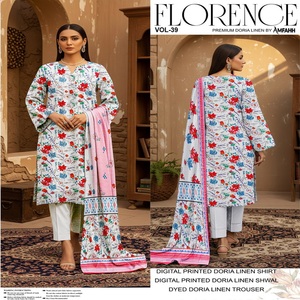 Vestido Lenin de primera calidad para damas, ropa de invierno, trajes Shalwar Kameez para mujeres en lino estampado digital de muy alta calidad. - Product Image 1