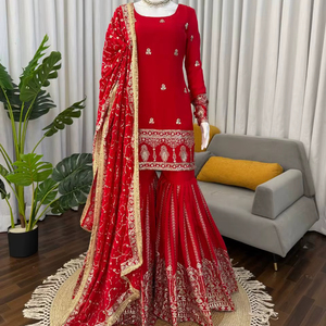 Designer Party Wear Look Fancy Chinon silk <b>Top</b>-Dupatta With Sharara - Product Image 1