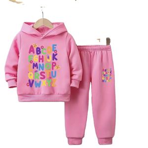 Casual Girls Clothing Set Cartoon <b>Alphabet</b> <b>Print</b> Hoodie & Long Pants Winter Loose Fit Long Sleeve Made of Polyester Knit Fleece - Product Image 4
