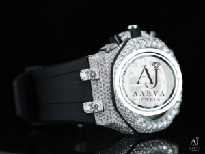 White Gold Automatic Mechanical Watch Diamond Bezel Stainless Steel Case <b>Silicone</b> Strap Chronograph Style Fashionable for Men - Product Image 3
