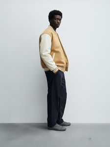 <b>Men's</b> Varsity <b>Jacket</b>, <b>Letter</b> Embroidery, PU Leather Sleeves, Quilted Lining, Striped Trim - Product Image 3