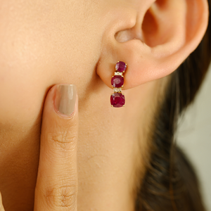 ต่างหูทองคำขาว 14K ประดับทับทิมและเพชรสไตล์อาร์ตนูโว - Product Image 3