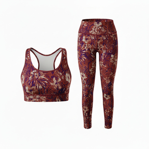 Conjunto de Yoga de Lujo con Textura de Panal de Abeja y Estampado Floral, 2 Piezas, Leggings de Cintura Alta Anticelulíticos con Bolsillo Lateral y Ropa Deportiva - Product Image 4