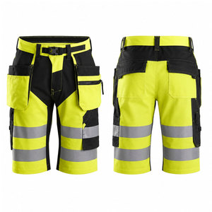 Shorts de travail de sécurité en toile éco-responsable, style sportif, respirants, avec ceinture élastique et bande réfléchissante haute visibilité, vente en gros - Product Image 1