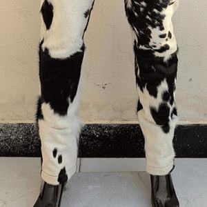 Cow Hair Leather <b>Pant</b> <b>Men</b> Western Cowhide Fur Trousers Black And <b>White</b> Spotted Real Hair On Hide Slim Fit - Product Image 6