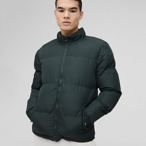 2026 Dark Green Puffer <b>Jacket</b> Stand Collar Zipper Closure Windproof Casual Winter Coat <b>Thick</b> Polyester Wadding Regular Fit - Product Image 1