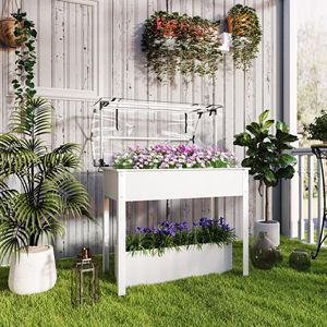Fioriera Verticale Bianca Rialzata con Copertura a Serra e Foro di Drenaggio per la Coltivazione di Ortaggi - Product Image 2