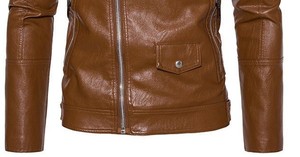 Men's Brown Genuine Leather Moto Biker <b>Jacket</b> Zipper Closure Slim Fit Turn-down Collar Autumn Wear - Product Image 4