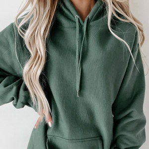 Sudadera con Capucha Extra Grande para Mujer, Color Sólido, Manga Larga, Tejida en Algodón, para Otoño, con Bolsillos - Product Image 4