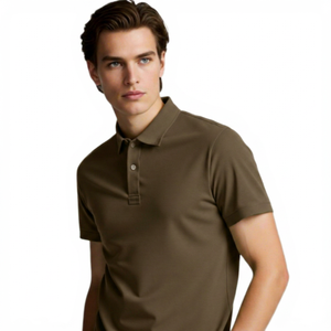 Polo de Algodón Verde para Hombre, Manga Corta, Corte Regular, Informal, Transpirable, Diseño de Color Sólido - Product Image 2