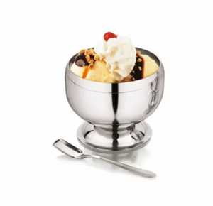 Bol à glace à double tonalité cuivre et acier inoxydable avec pied inversé, coupe à dessert en métal pour la vaisselle de restaurant - Product Image 4
