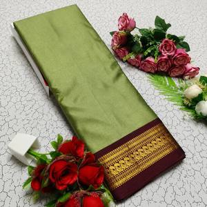 Hit Design New Women Fashion Exclusive Border Design Small Checks Zari Patterns Kajivaram Georgette <b>Silk</b> Saree Party Same Blouse - Product Image 3