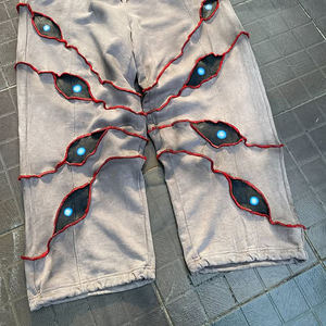 Men's Ripped Harem <b>Pants</b> With Luminous Eye Print Elastic Waist Street Style Drawstring Joggers Autumn Knitted Polyester - Product Image 3