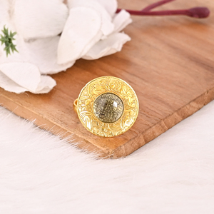 Adjustable Vintage Style Green Amethyst Gold Plated Brass Handmade Gemstone <b>Ring</b> for Women - Product Image 2