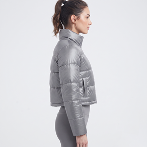 New Best Selling Women Puffer <b>Jackets</b> in <b>Crop</b> Style and Long Collar Full Sleeves Wholesale Rate OEM Customization - Product Image 2
