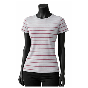 T-shirt en coton rayé pour femme, coupe ajustée, décontracté, manches courtes, col rond, t-shirt basique pour femme, vente en gros, t-shirt de haute qualité - Product Image 1