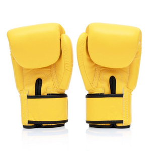 ถุงมือชกมวย Fairtex สีเหลืองแบบกำหนดเอง OEM สำหรับมืออาชีพ มวยไทย MMA หนังแท้ ป้องกันรังสียูวี สายรัดข้อมือปรับได้ แบบผูกเชือก - Product Image 3