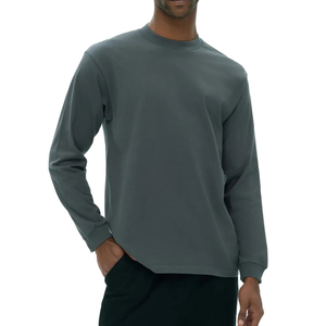 Camiseta Unisex Lisa de Manga Larga con Cuello Alto y Corte Holgado, Lavado Ácido, Algodón, Básica, con Logotipo Personalizado, Proveedor OEM ODM al por Mayor - Product Image 5