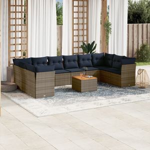 Set di divani da giardino in polyrattan grigio da 11 pezzi con cuscini, collezione di mobili da esterno resistenti - Product Image 1