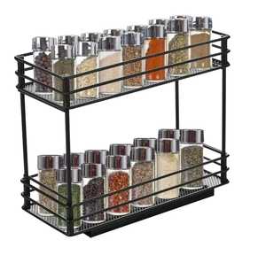 Pull Out 2 Tier Black Metal Spice Rack Sliding Wire Mesh <b>Basket</b> Drawer Under <b>Sink</b> Cabinet Kitchen Storage Stand - Product Image 6