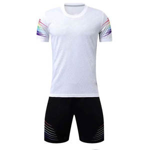 Conjunto de Camiseta de Fútbol Sublimada Blanca para Hombre, Manga Corta, Estampado Arcoíris, Absorbe la Humedad, Corte Atlético, Pantalones Cortos Negros, Deportes de Verano - Product Image 1
