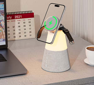 Chargeur sans fil rapide magnétique multifonctionnel 3 en 1 Bluetooth Stereo Led Lamp Light Bulb Speaker Phone Holder - Product Image 5