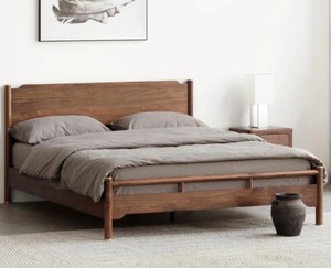 Solid Wood Queen <b>Bed</b> Frame Minimalist Design Teak Wood Natural Finish Round Legs Handmade Bedstead - Product Image 1