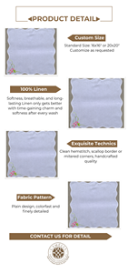 Servilleta de lino suave con delicado bordado floral rosa en un extremo, que aporta un toque de jardín y una elegancia tranquila. - Product Image 2