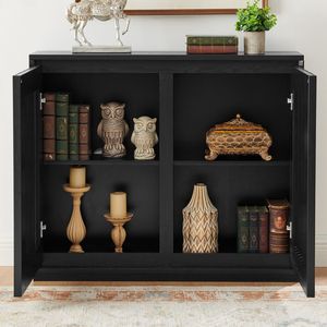 Mid Century Modern Fluted Black <b>Sideboard</b> Cabinet with 2 Outlet Holes Living Room Buffet <b>Storage</b> - Product Image 6