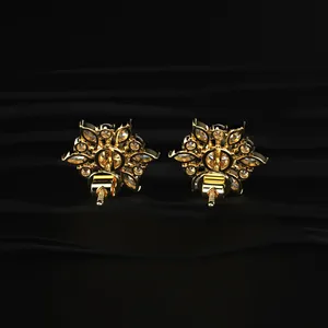 Round and Marquise <b>Cluster</b> Diamond Earring <b>Light</b> Weight Diamond Earrings Tiny Design Diamond Earrings From Indian Supplier - Product Image 5