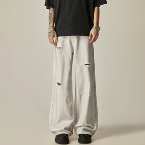 Mens Distressed Denim Pants Ripped Jeans Casual Streetwear Fashion Trousers with Comfortable Fit for Everyday Wear - Product Image 1