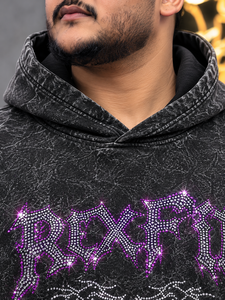 Sweat à capuche unisexe personnalisé, effet délavé, avec applique en strass, motif graphique streetwear, en polaire épaisse d'hiver, écologique, avec lettrage - Product Image 5