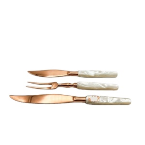 Premium Rose Gold Copper Plated Stainless Steel Cheese Knife Set With Elegant White Pearl Resin <b>Handles</b> Modern Housewarming Gift - Product Image 1