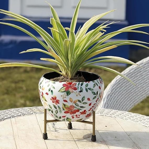 Maceta con Forma de Manzana, Blanca, con Estampado Floral, con Soporte, Maceta Decorativa de Diseño para Decoración del Hogar, Sala de Estar, Oficina - Product Image 4