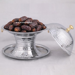 Bol de service en acier inoxydable poli avec couvercle, design arabe traditionnel fait main, plat de mariage, compatible lave-vaisselle - Product Image 4