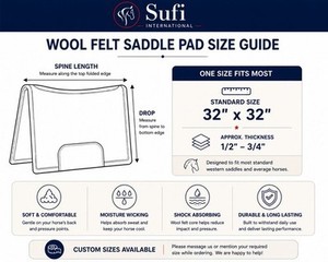 Tapis de selle Sufi International Western Contoured en feutre non tissé avec garniture en cuir, absorbant les chocs, respirant, personnalisé pour l'équitation sportive - Product Image 4