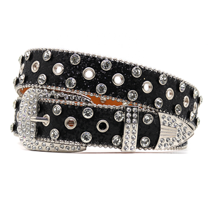 Ceinture classique occidentale unisexe de luxe avec strass en cristal et rivets entièrement sertis de diamants, ceinture de mode ornée de diamants - Product Image 1