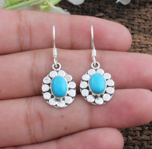 Pendientes de Turquesa Natural para Mujer, Estilo Occidental Boho, Joyería de Cobre Vintage, Piedra en Forma de Lágrima, Regalo para Ella, Venta al Por Mayor - Product Image 1