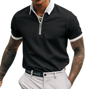 Chemise de luxe décontractée à manches courtes pour homme, en coton tricoté 100 %, anti-plis, respirante, avec logo frontal, disponible en plusieurs styles - Product Image 1