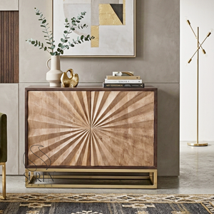 Meuble console de salon en bois massif indien finition naturelle, avec portes shaker et tiroirs écologiques, design artisanal, dernière collection - Product Image 1