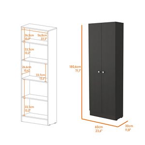 Buxton 2-Door <b>Tall</b> Storage Cabinet Rectangle <b>Shelving</b> Unit in Black Wengue - Product Image 5