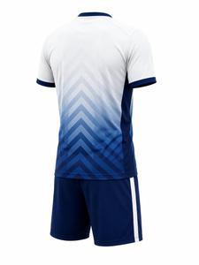 Ensemble de football pour hommes, maillot à col en V à manches courtes, dégradé bleu et blanc, avec short marine, polyester respirant, coupe athlétique - Product Image 5