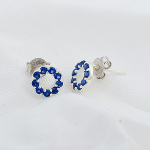Circle Shape Fine <b>Stud</b> Earrings 925 Sterling <b>Silver</b> Natural Blue Sapphire Gemstone Classic Minimalist Everyday Wear Fine Jewelry - Product Image 4